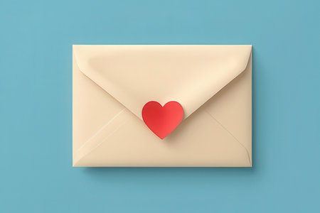 Envelope with a heart on a blue background. 3d renderingの素材