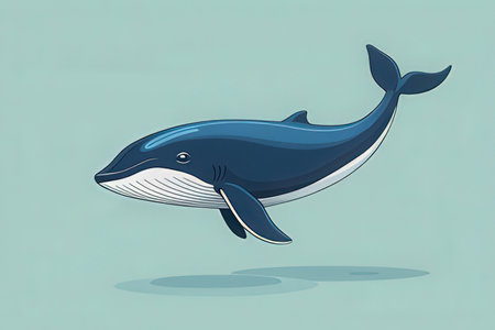 Whale isolated on a blue background. Vector illustration of a cartoon whale.の素材