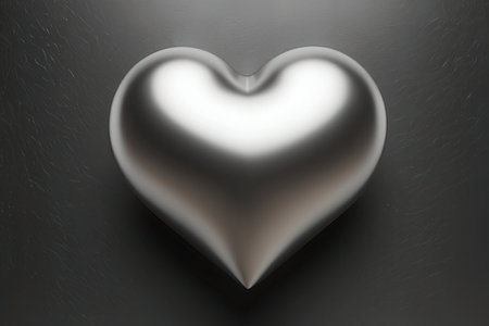 Silver heart on black background. 3D rendering. Love concept.の素材