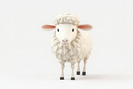 Sheep isolated on white background. 3d illustration. Paper cut style.の素材