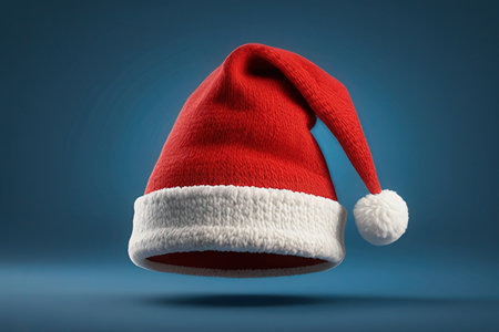 Santa Claus red hat on blue background. 3d rendering illustration.の素材