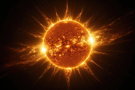 abstract fire ball on a dark background, computer generated abstract backgroundの素材