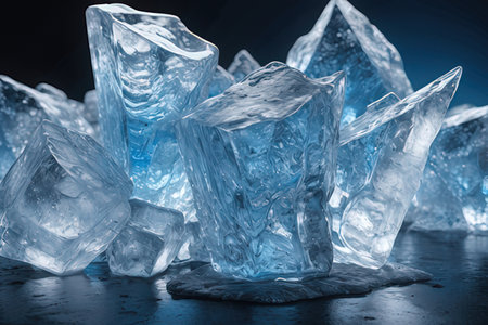 Ice cubes on black background. 3d rendering, 3d illustration.の素材