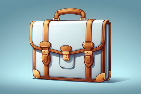 Briefcase on a blue background. 3D rendering, 3D illustration.の素材