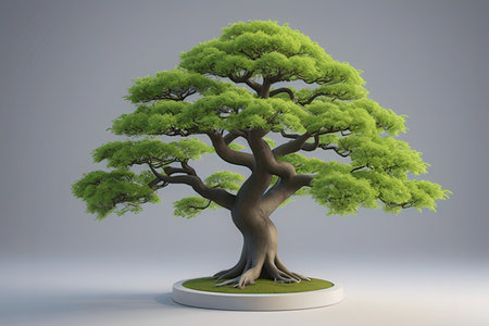 bonsai tree on a gray background. 3d render image.の素材
