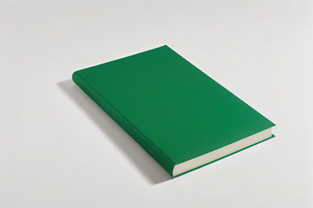 Green book isolated on a white background. 3d render image.の素材