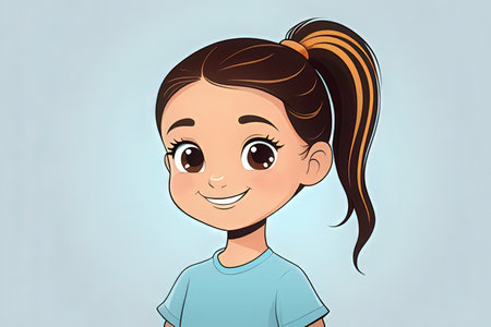 Cute little girl in blue t-shirt. Vector illustration.の素材
