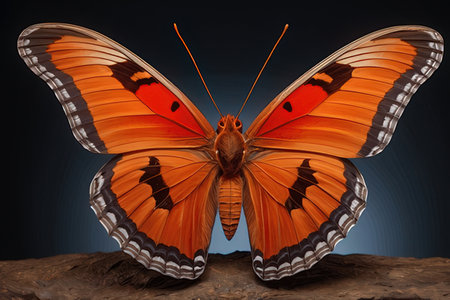 Beautiful orange butterfly on black background. 3d render illustration.の素材
