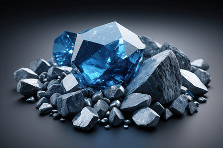 Blue sapphire on the black background. 3d illustration.の素材
