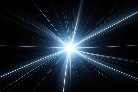 abstract blue rays on a black background with a lens flare effectの素材