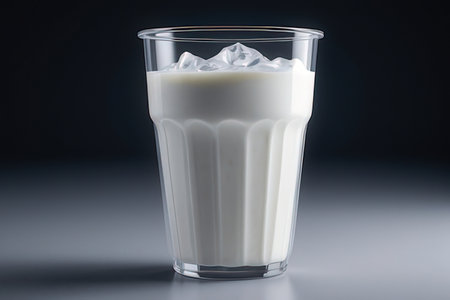Glass of milk on a dark background. Milk in a glass.の素材