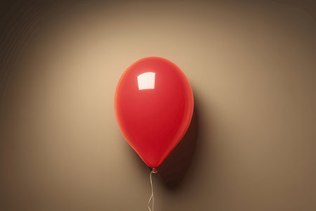 Red balloon on beige background. 3D illustration. Copy space.の素材