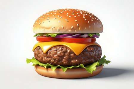 Hamburger on a white background. 3d rendering, 3d illustration.の素材