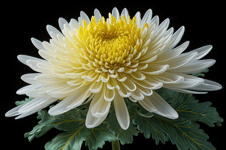 White chrysanthemum on a black background, top viewの素材