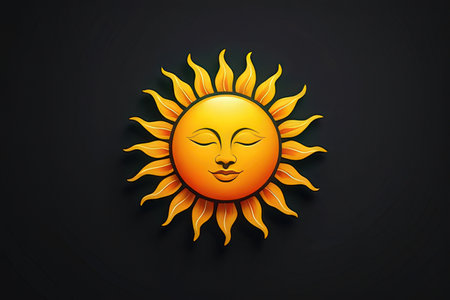 Sun icon on black background. Vector illustration.の素材