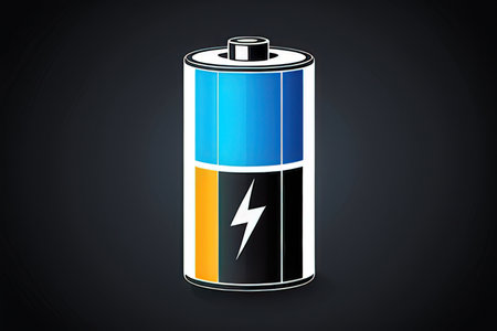 Battery icon on black background. Vector illustration. Eps 10. Colorful version.の素材