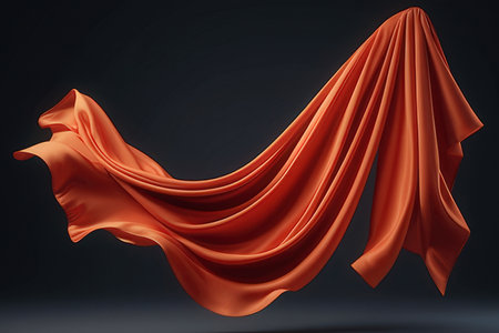 Abstract wavy silk fabric on dark background. 3d render illustrationの素材