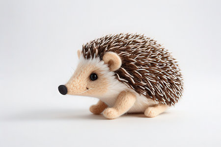 Hedgehog on a white background. Wooden toy hedgehog.の素材
