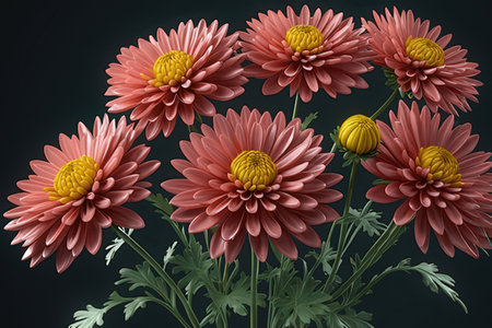 Chrysanthemum flowers on dark background. 3d illustrationの素材
