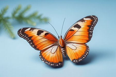 Butterfly on blue background with copy space for your text.の素材