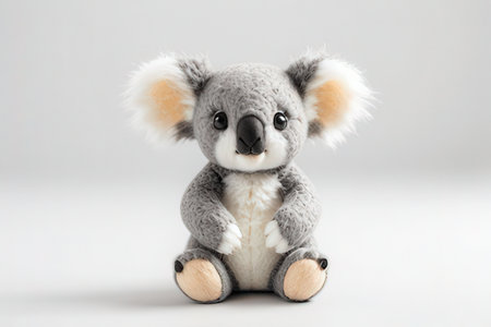 Cute koala toy on white background, closeup. Space for textの写真素材