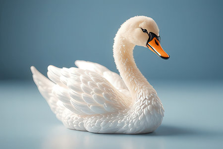 Beautiful white swan on blue background. 3d rendering.の写真素材