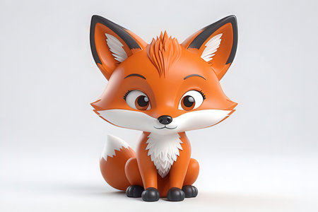 Cute cartoon fox on a white background. 3d rendering.の写真素材