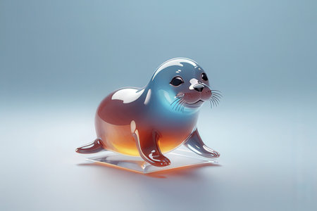 Sea Lion figurine on blue background. 3d rendering illustration.の写真素材