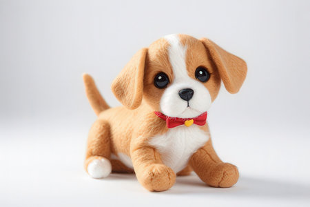 Cute puppy with red bow tie on white background. Studio shot.の写真素材