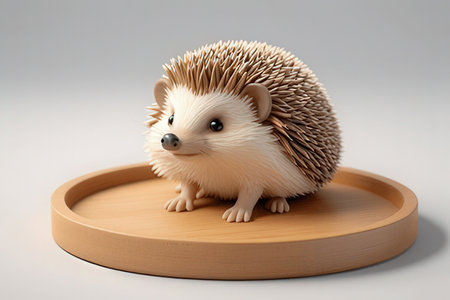 Hedgehog made of wood on a white background. 3d renderingの素材