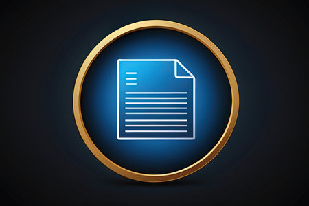 Document icon in a golden circle on a dark background. Vector illustration.の素材