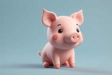 Cute pink piggy bank on blue background, 3d renderの素材