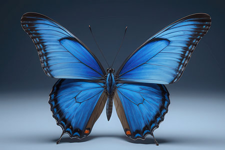 Blue butterfly on a dark background. 3d rendering. Computer digital drawing.の素材