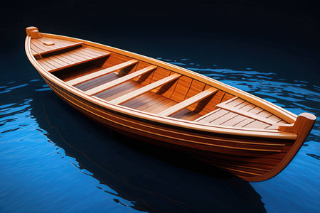 Wooden boat on the water. 3d render. Image with clipping pathの素材