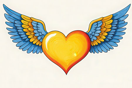Illustration of a heart with wings in the form of a heartの素材