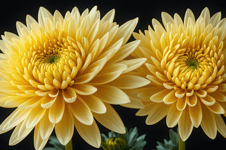 Yellow chrysanthemums on a black background close-upの素材