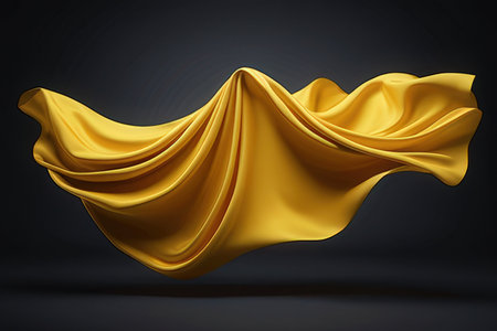 Abstract background of yellow wavy silk or satin. 3d rendering image.の素材