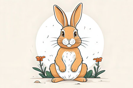 Easter bunny. Hand drawn vector illustration in cartoon style. Happy Easter.の素材