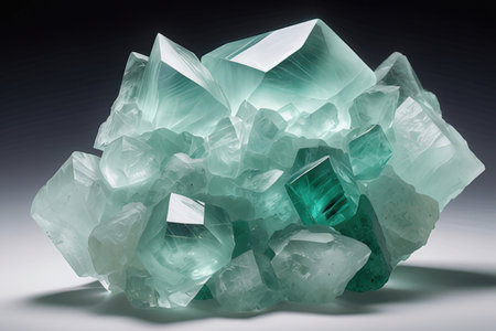 Aquamarine rare jewel stone texture on light varnished background.の素材