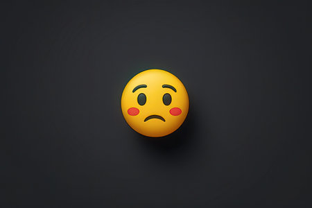 3d render of yellow emoticon with sad face on black backgroundの素材