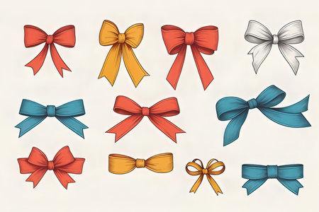 Vector set of bows, ribbons and bows on a white backgroundの素材