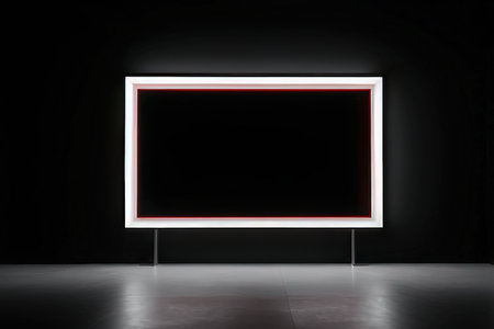 TV screen in dark room with red light. Mock up, 3D Renderの素材