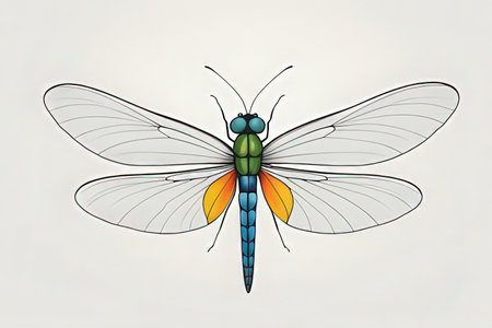 dragonfly isolated on a white background, hand-drawn illustration.の素材