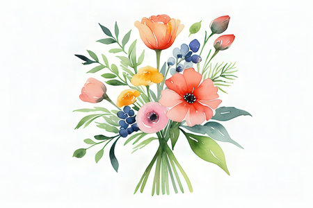 Watercolor floral bouquet. Hand painted flowers. Vector illustration.の素材