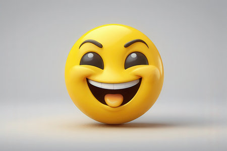 Smiling yellow emoticon isolated on white background. 3d illustrationの素材