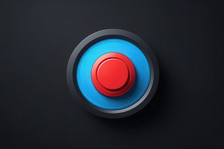 3d rendering of red and blue button on black background, top viewの素材