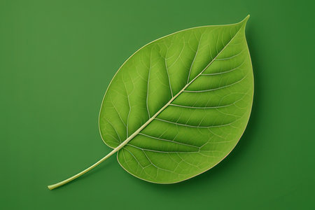 Green leaf on a green background with copy space, 3d renderの素材