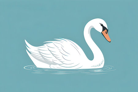 Swan swimming on the water. Vector illustration in flat style.の素材