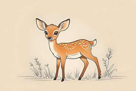 Illustration of a fawn in the grass. Vector illustration.の素材