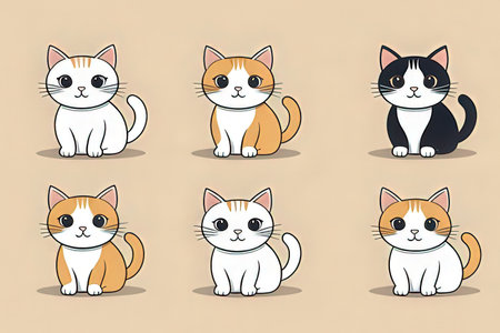 Cute cartoon cats. Vector illustration of a set of cats.の素材